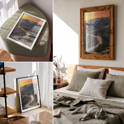 Wandposter Heuvels inscriptie weg zonsondergang dromen