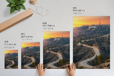 Wandposter Heuvels inscriptie weg zonsondergang dromen