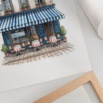 Poster met een charmant Frans café en sfeervol terras