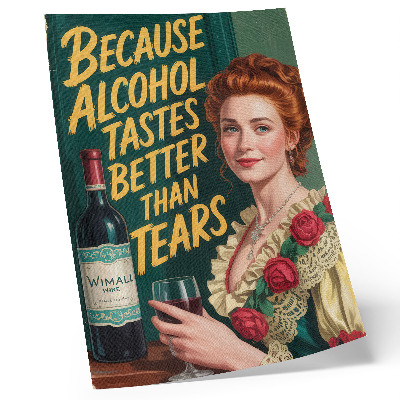 Poster Retro elegante vrouw met wijn en opschrift.