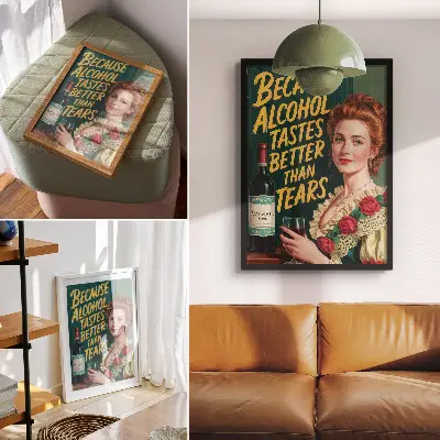 Poster retro elegante vrouw met een glas wijn en opschrift