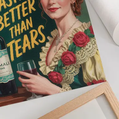 Poster retro elegante vrouw met een glas wijn en opschrift