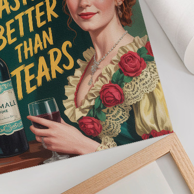 Poster Retro elegante vrouw met wijn en opschrift.