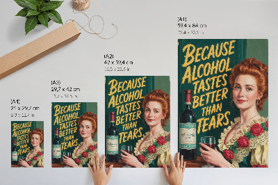 Poster Retro elegante vrouw met wijn en opschrift.