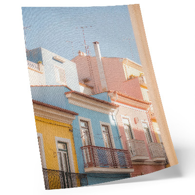Wandposter Pastelkleurige huizen, smalle balkons, subtiele details.