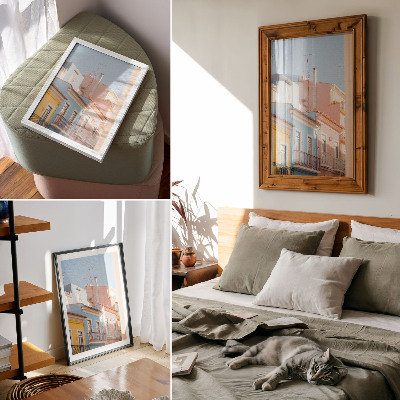 Wandposter Pastelkleurige huizen, smalle balkons, subtiele details.