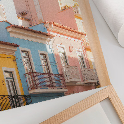 Wandposter Pastelkleurige huizen, smalle balkons, subtiele details.