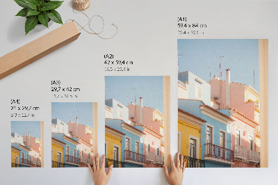 Wandposter Pastelkleurige huizen, smalle balkons, subtiele details.