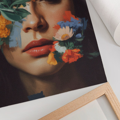 Poster Kleurrijk gezicht met bloemen, charme, emotie, verfijning