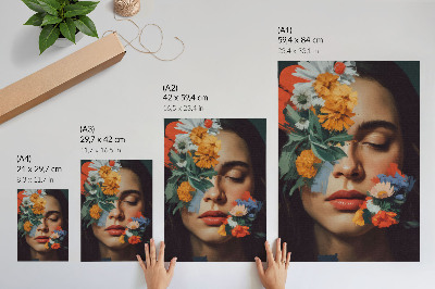 Poster Kleurrijk gezicht met bloemen, charme, emotie, verfijning