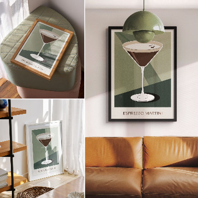 Decoratieve poster Moderne martini in groen, beige en wit.