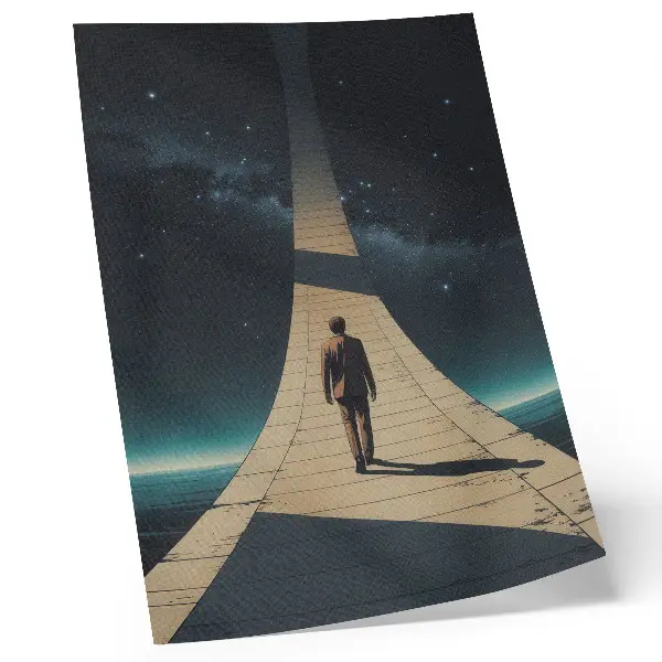 Poster persoon op de weg met nachtelijk perspectief