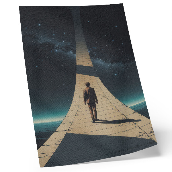 Poster Persoon op de weg, nachtelijk perspectief