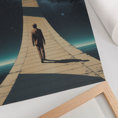 Poster Persoon op de weg, nachtelijk perspectief
