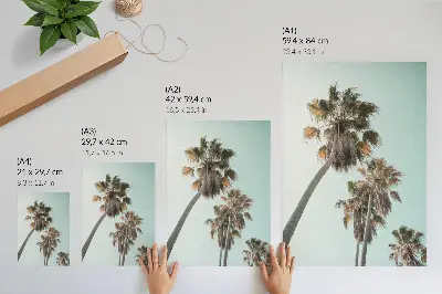 Decoratieve poster met weergave van palmbomen onder een delicate blauwe lucht in exotische stijl