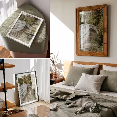 Decoratieve poster elegante balustrade in klassiek groen met een rustgevende uitstraling