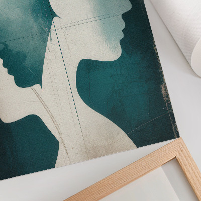 Wandposter Turquoise silhouetten met delicate witte lijnen