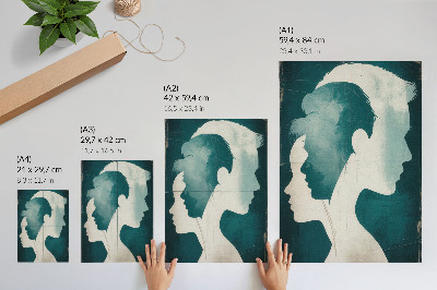 Wandposter Turquoise silhouetten met delicate witte lijnen