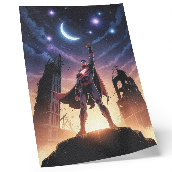 Poster Nachtelijke hemel, dynamische figuur, mysterieuze ruïnes