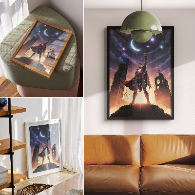 Poster Nachtelijke hemel, dynamische figuur, mysterieuze ruïnes