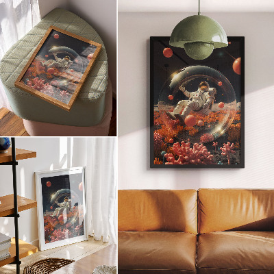 Decoratieve poster Astronaut ruimte kleurrijke planten kosmos