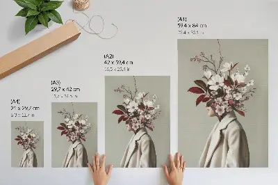 Wandposter met artistieke inspiratie van een boeket bloemen en een gezicht