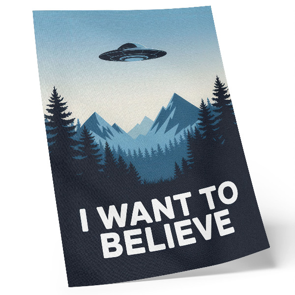 Poster UFO-bos, bergen, mysterieuze moderne stijl