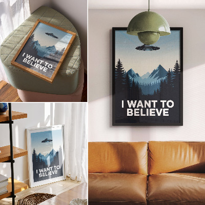 Poster UFO-bos, bergen, mysterieuze moderne stijl