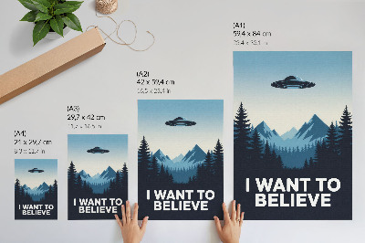 Poster UFO-bos, bergen, mysterieuze moderne stijl