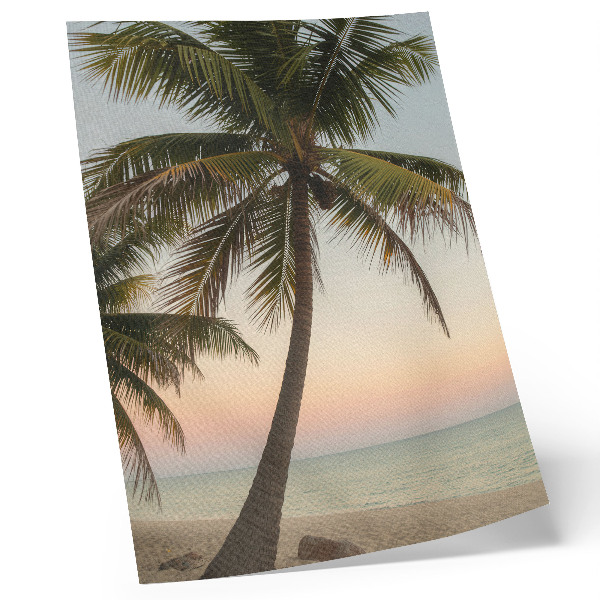 Decoratieve poster Palmboom, zee, pastelkleurige zonsondergang, exotisch