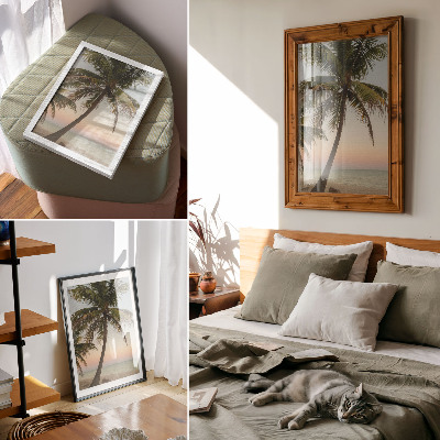 Decoratieve poster Palmboom, zee, pastelkleurige zonsondergang, exotisch