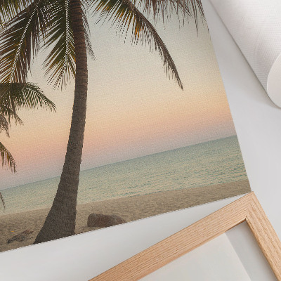 Decoratieve poster Palmboom, zee, pastelkleurige zonsondergang, exotisch