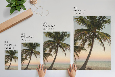 Decoratieve poster Palmboom, zee, pastelkleurige zonsondergang, exotisch