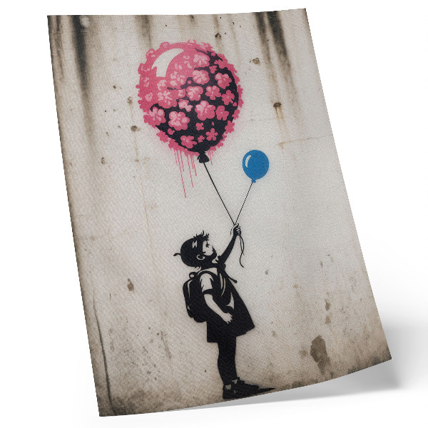 Wandposter Kind met ballonnen op een ruwe achtergrond