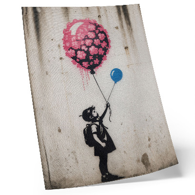 Wandposter Kind met ballonnen op een ruwe achtergrond