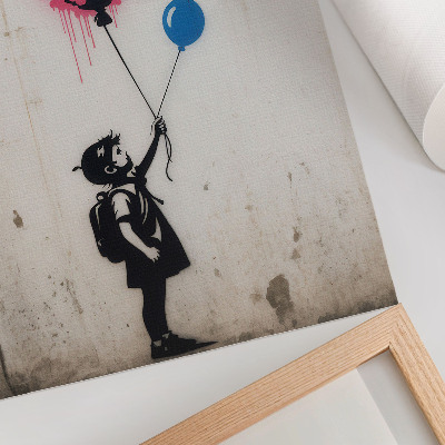 Wandposter Kind met ballonnen op een ruwe achtergrond