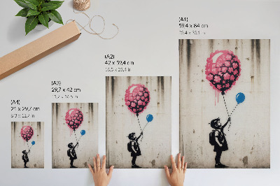 Wandposter Kind met ballonnen op een ruwe achtergrond