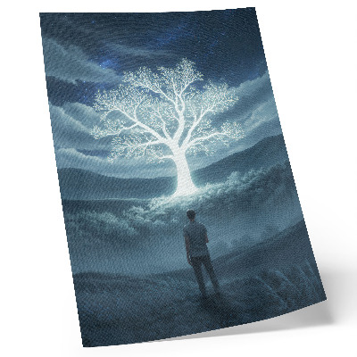 Decoratieve poster Een magische boom tegen de achtergrond van een nachtelijk landschap.