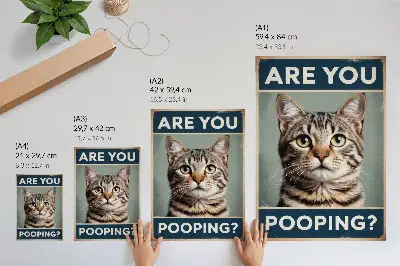 Poster met een ietwat humoristisch retro kattenportret