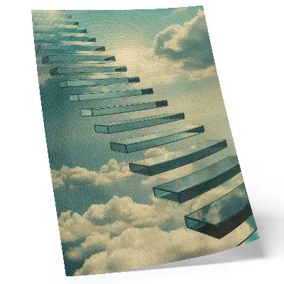 Decoratieve poster glazen trap in de wolken met een turkooizen hemel