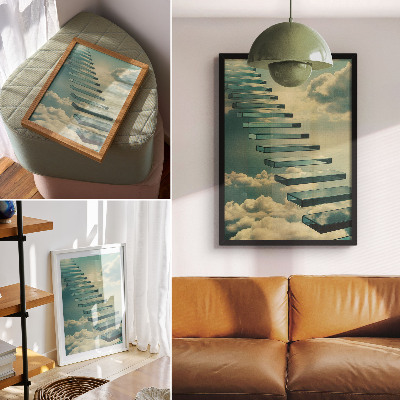 Decoratieve poster Glazen trap in de wolken, turkooizen hemel