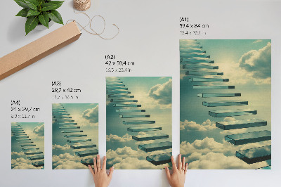 Decoratieve poster Glazen trap in de wolken, turkooizen hemel