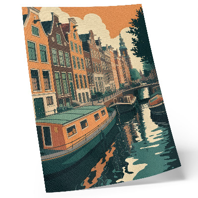 Wandposter De huizen aan de overkant van het kanaal worden weerspiegeld in het water.