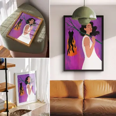 Poster harmonie van kleuren met een figuur in beweging en een buitengewone uitstraling