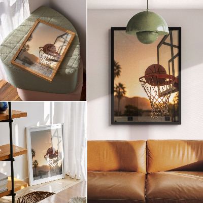 Wandposter Energieke zonsondergang basketbal