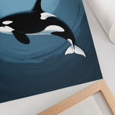 Wandposter Orka onder water, figuur op een boot, maan op de achtergrond