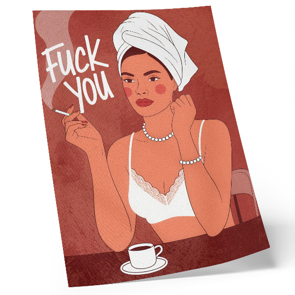 Decoratieve poster Elegant rood-wit portret van een vrouw met humoristische elementen