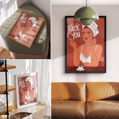 Decoratieve poster Elegant rood-wit portret van een vrouw met humoristische elementen