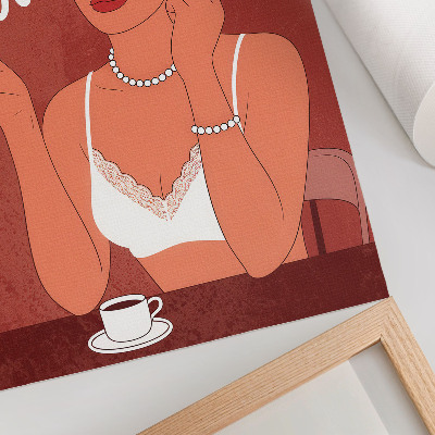 Decoratieve poster Elegant rood-wit portret van een vrouw met humoristische elementen
