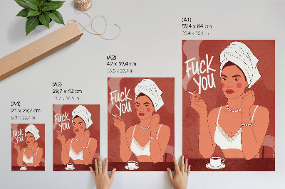 Decoratieve poster Elegant rood-wit portret van een vrouw met humoristische elementen